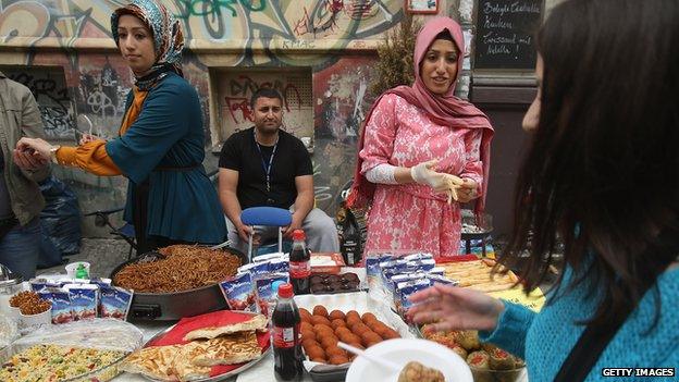 Turks at market in Kreuzberg - file pic