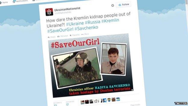 Screengrab of tweet in support of Nadia Savchenko