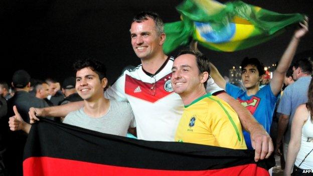 Brazilian and German fans in Rio