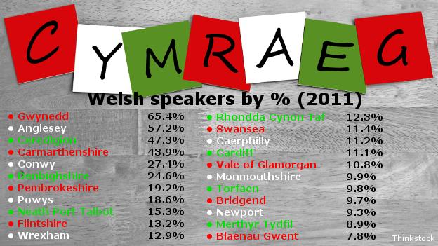 Welsh language speakers by county