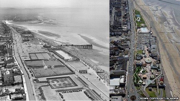 Rhyl seafront, in 1949 and 2007