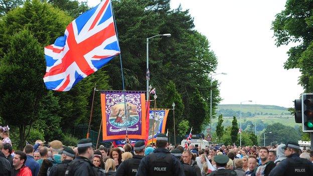 The annual march passes a stretch of the Crumlin Road in north Belfast that separates unionist and nationalist communities