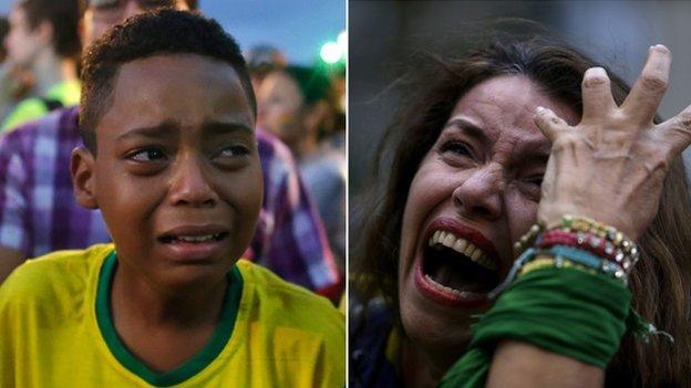Two Brazilian fans crying