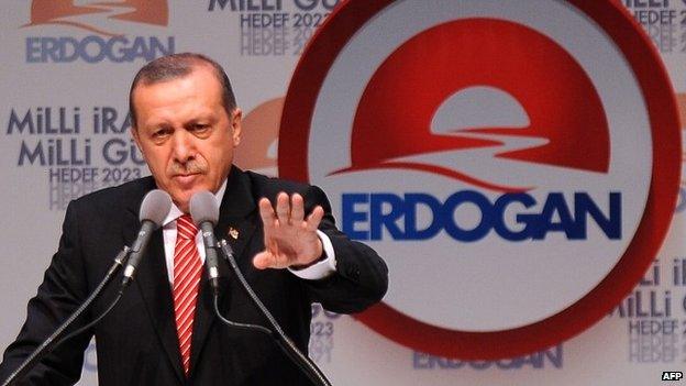 Turkey's Prime Minister and presidential candidate Recep Tayyip Erdogan delivers a speech during a campaign rally in Istanbul (11 July 2014)