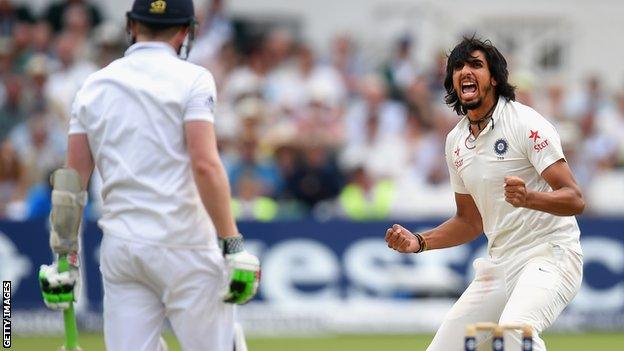 India's Ishant Sharma traps Sam Robson lbw