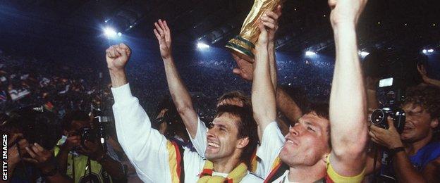 Lothar Matthaus lifts the World Cup in 1990.