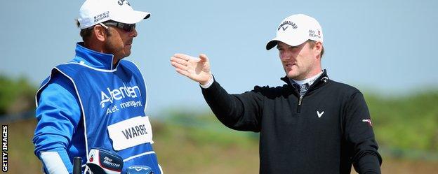 Marc Warren with his caddie on the 18th hole at Royal Aberdeen