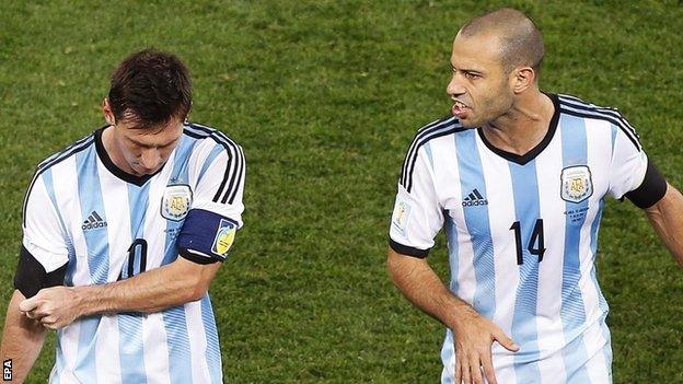 Argentina forward Lionel Messi (left) and midfielder Javier Mascherano