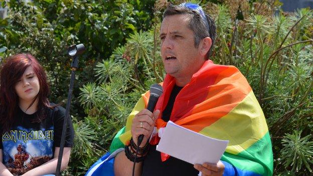 Martin Gavet addresses gay rights rally