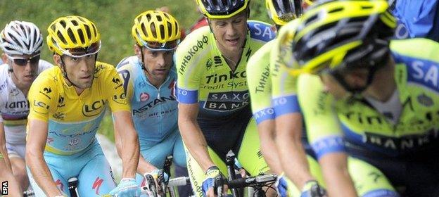 Vincenzo Nibali and Alberto Contador in the 2014 Tour de France