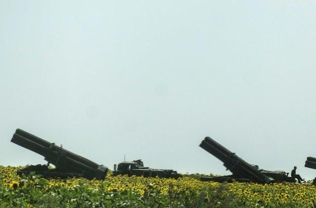 Ukrainian army multiple rocket launchers near Siversk, Donetsk region, 12 July