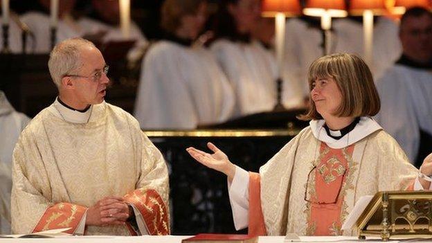 Justin Welby and the Reverend Canon Philippa Boardman, at a service at St Paul's Cathedral in May to celebrate the 20th anniversary of ordination of women as priests