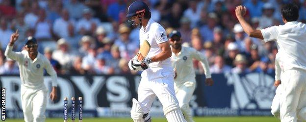 England captain Alastair Cook was dismissed for five at Trent Bridge