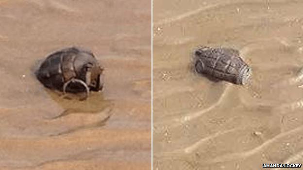 Two of the grenades found on a beach in Dovercourt