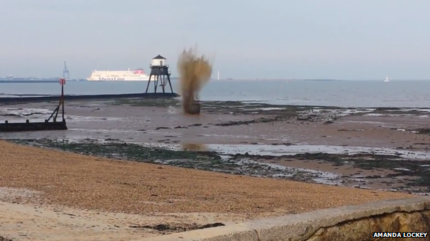 The controlled explosion on a beach in Dovercourt