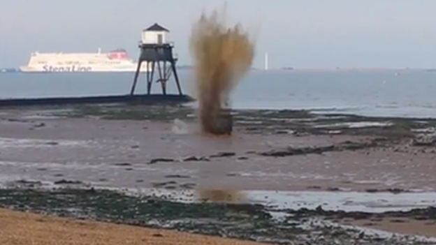 The controlled explosion on a beach in Dovercourt