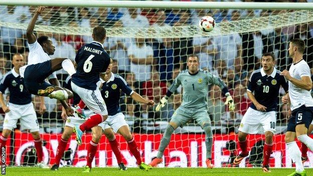 England won a five-goal thriller against Scotland at Wembley last year