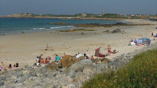 Beachgoers on L'Ancresse Bay, Guernsey