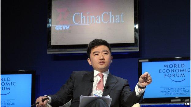 Rui Chenggang, Director and anchor of China Central Televison (CCTV) talks during a CCTV televised debate focusing on China's growth at the World Economic Forum on 29 January 2010 in Davos.