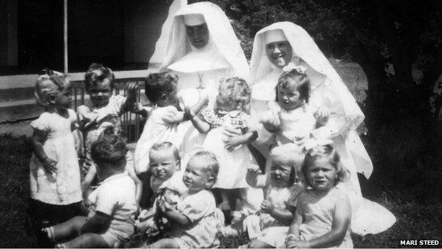 Daughter of Mari Steed and other babies with nuns at Bessborough House (image courtesy of Mari Steed)