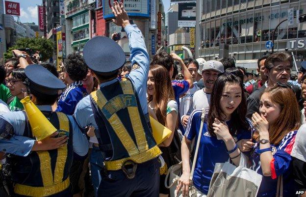 Police at Shibuya after a football match