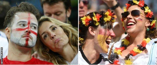 England supporters and Germany supporters