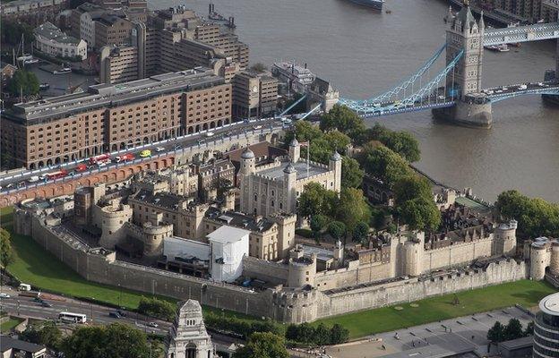 Aerial view of the Tower Of London on 5 September 2011