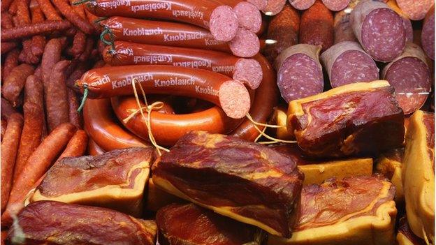 Variety of German sausages