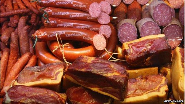 Variety of German sausages