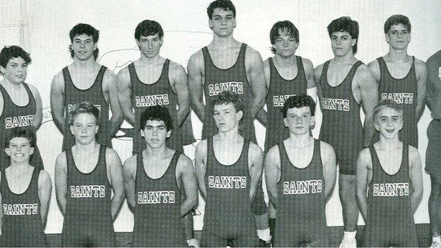 David Grevemberg (back centre) St Martin's Wrestling team 1989, Metairie, Louisiana