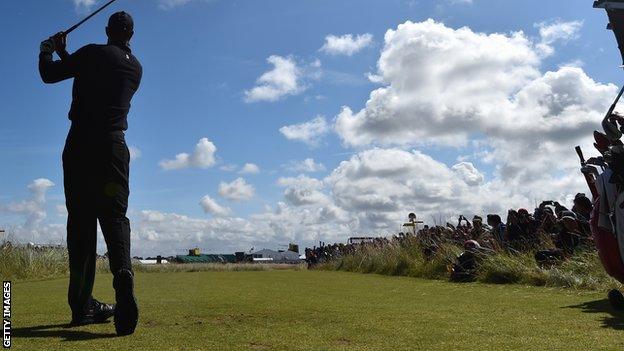 Tiger Woods pictured during a practice round at Hoylake