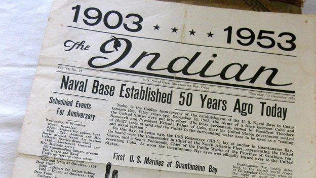 A 1953 newspaper edition reports on the 50th anniversary of the US naval base in Guantanamo Bay