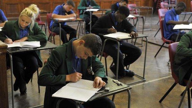 Students taking an exam