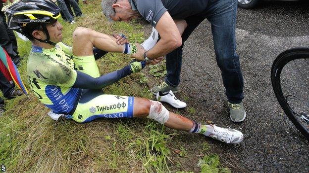 Alberto Contador was injured at the Tour de France