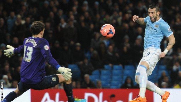 Alvaro Negredo scores for Manchester City against Blackburn