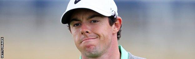 Northern Ireland's Rory McIlroy reacts on the 17th green during a practice round at Royal Liverpool Golf Course in Hoylake, north west England on July 16, 2014 ahead of The British Open Golf Championship.