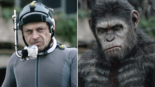 Andy Serkis in the flesh and as Caesar in Dawn of the Planet of the Apes