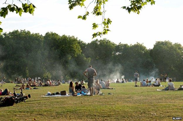 Barbecues in Highbury Fields, north London