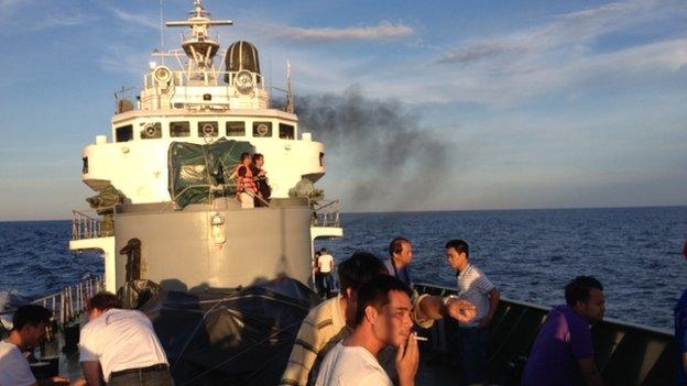 Picture of the crew of Vietnamese coast guard ship 8003.