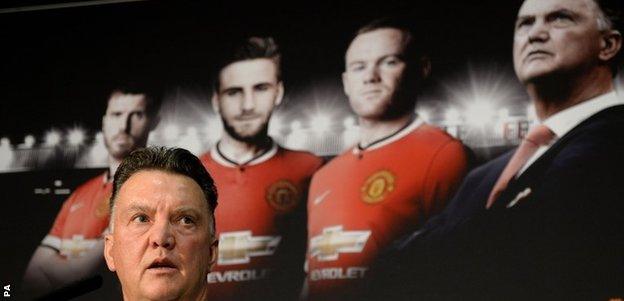 New Manchester United manager Louis van Gaal, speaks during a press conference at Old Trafford