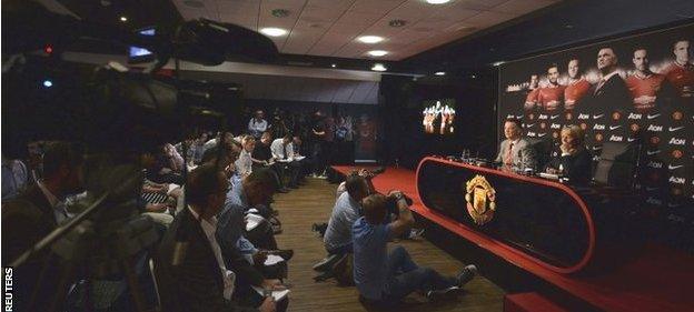 New Manchester United manager Louis Van Gaal speaks to the media during a news conference