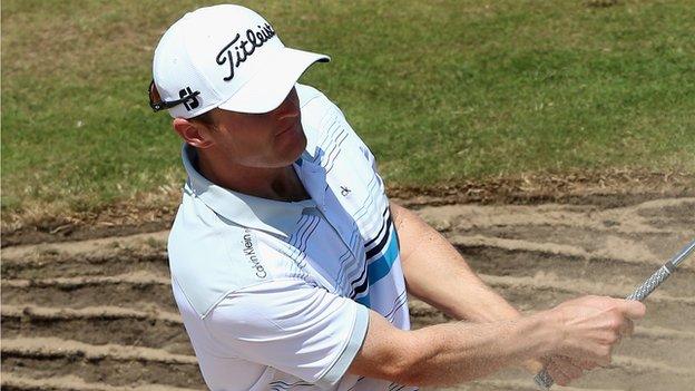 Michael Hoey plays a bunker shot in Thursday's first round at Royal Liverpool