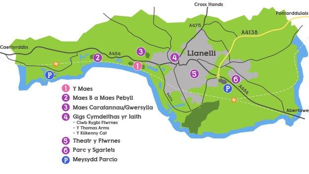 Map ardal Eisteddfod Genedlaethol Sir Gâr 2014