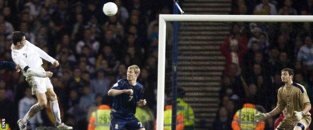 Christian Panucci scores for Italy against Scotland in 2007