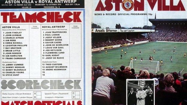 Louis Van Gaal is listed in the Aston Villa match programme for Royal Antwerp's visit in the 1975 Uefa Cup