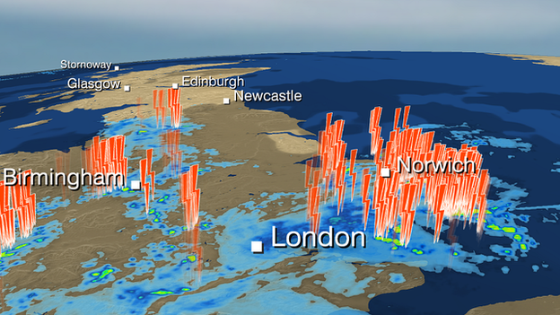 BBC Weather graphic of lightning storms