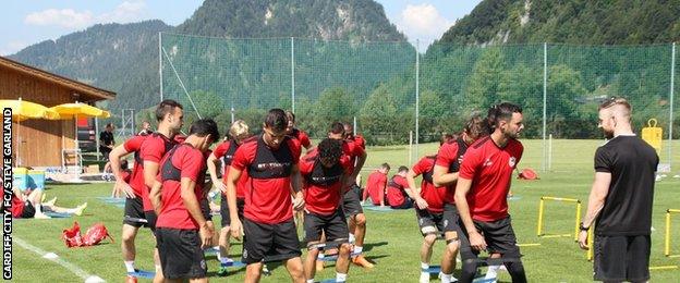 Cardiff City players being put through their paces at their pre-season training camp in Austria