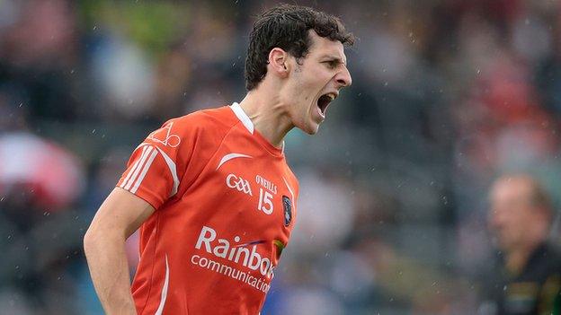 Jamie Clarke celebrates one of his Armagh points at Dr Hyde Park