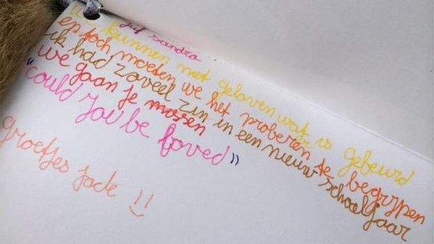 Note written by a student to a teacher, the Netherlands, 20 July 2014