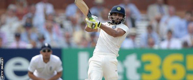 Ravindra Jadeja batting for India against England at Lord's